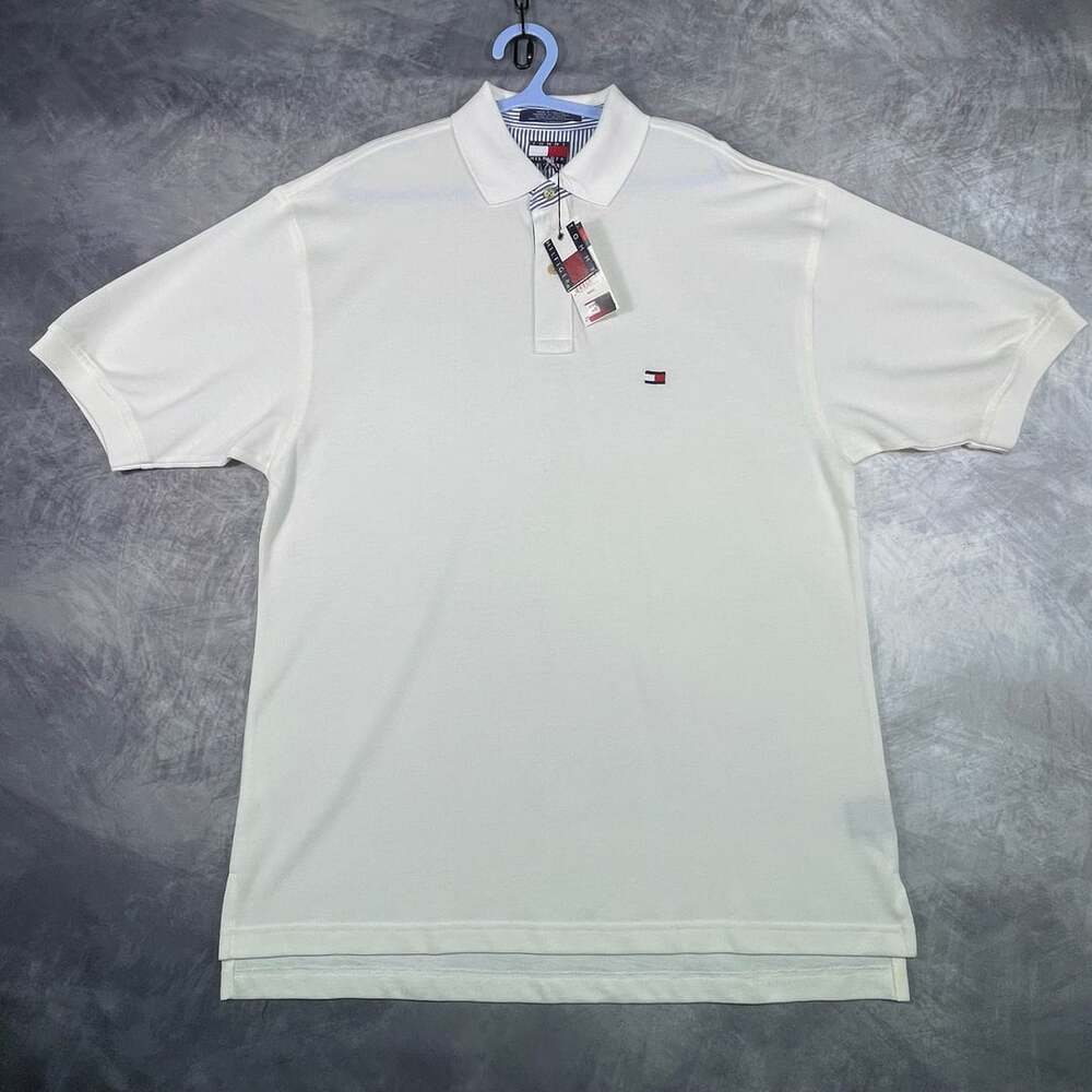 Tommy Hilfiger Men's Basic Flag Logo Short Sleeve White Polo Shirt
